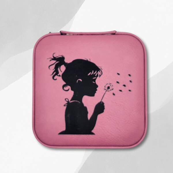 Girl blowing dandelion, Military child, Travel Jewelry Case, laser engraved, jewelry box, jewelry gift