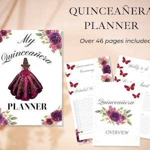 XV años Burgundy Quinceañera Planner, Party Planner, INSTANT DOWNLOAD, Mis Quince 15 Anos Agenda Printable Template