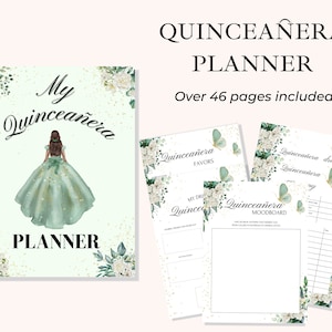 Green Quinceañera Planner, Party Planner, INSTANT DOWNLOAD, Mis Quince XV 15 Anos Agenda Printable Template