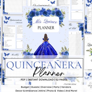 Blue Gold Quinceañera Planner, Party Planner, INSTANT DOWNLOAD, Mis Quince XV 15 Anos Agenda Printable Template