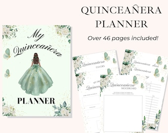 Green Quinceañera Planner, Party Planner, INSTANT DOWNLOAD, Mis Quince XV 15 Anos Agenda Printable Template
