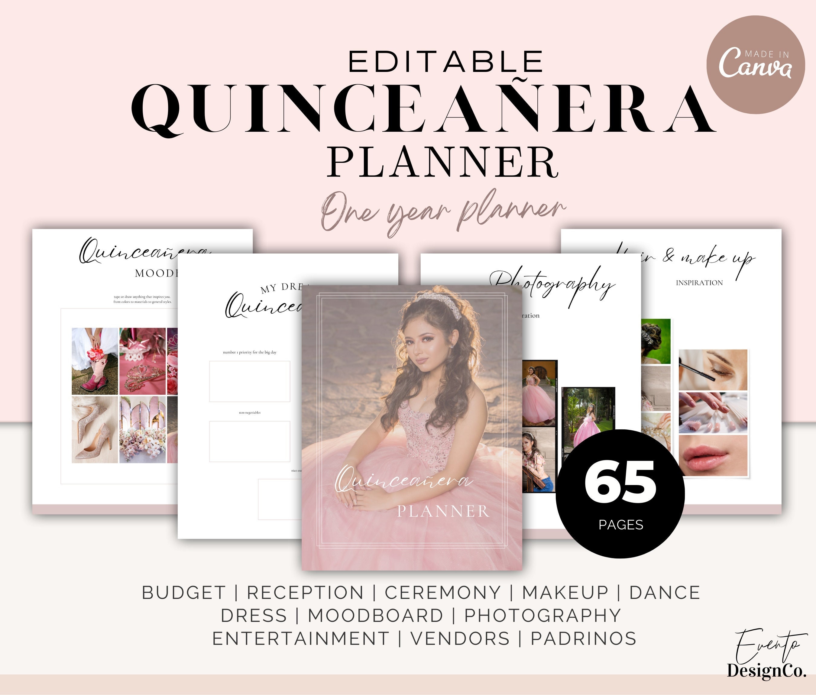 Light Pink Editable Quinceañera Planner, Party Planner, INSTANT ...
