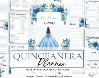Blue Silver Quinceañera Planner, Party Planner, INSTANT DOWNLOAD, Mis Quince XV 15 Anos Agenda Printable Template