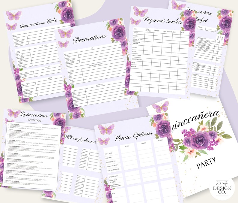 XV Años Purple Quinceañera Planner Party Planner INSTANT Etsy
