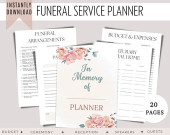 Funeral Service Planner, Celebration of Life Planner Checklist, End of Life Checklist, Printable Planner Instant Download, Event Planner