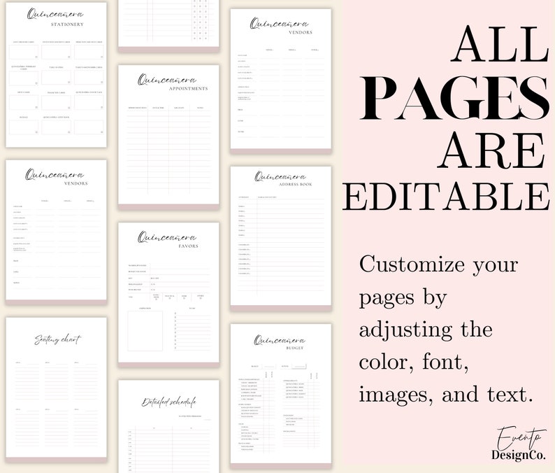 Editable Quinceañera Planner, Party Planner, INSTANT DOWNLOAD, Mis