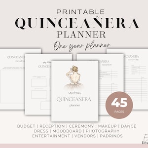 Light Pink Quinceañera Planner, Party Planner, INSTANT DOWNLOAD, Mis Quince 15 Anos XV años Agenda Printable Template, 15 Planning