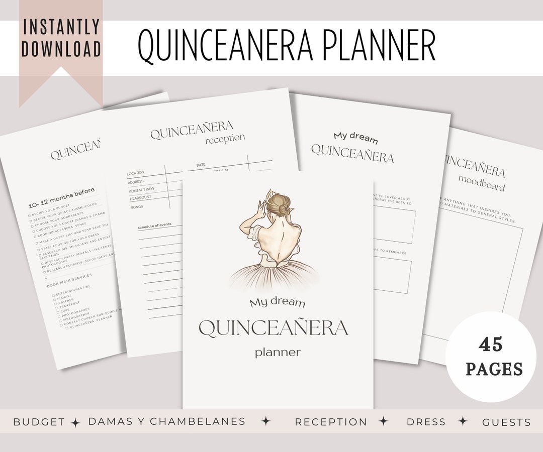 Light Pink Quinceañera Planner, Party Planner, INSTANT DOWNLOAD, Mis ...