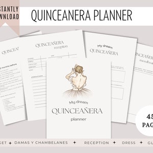 Light Pink Quinceañera Planner, Party Planner, INSTANT DOWNLOAD, Mis Quince 15 Anos XV años Agenda Printable Template, 15 Planning