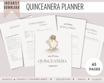 Light Pink Quinceañera Planner, Party Planner, INSTANT DOWNLOAD, Mis Quince 15 Anos XV años Agenda Printable Template, 15 Planning