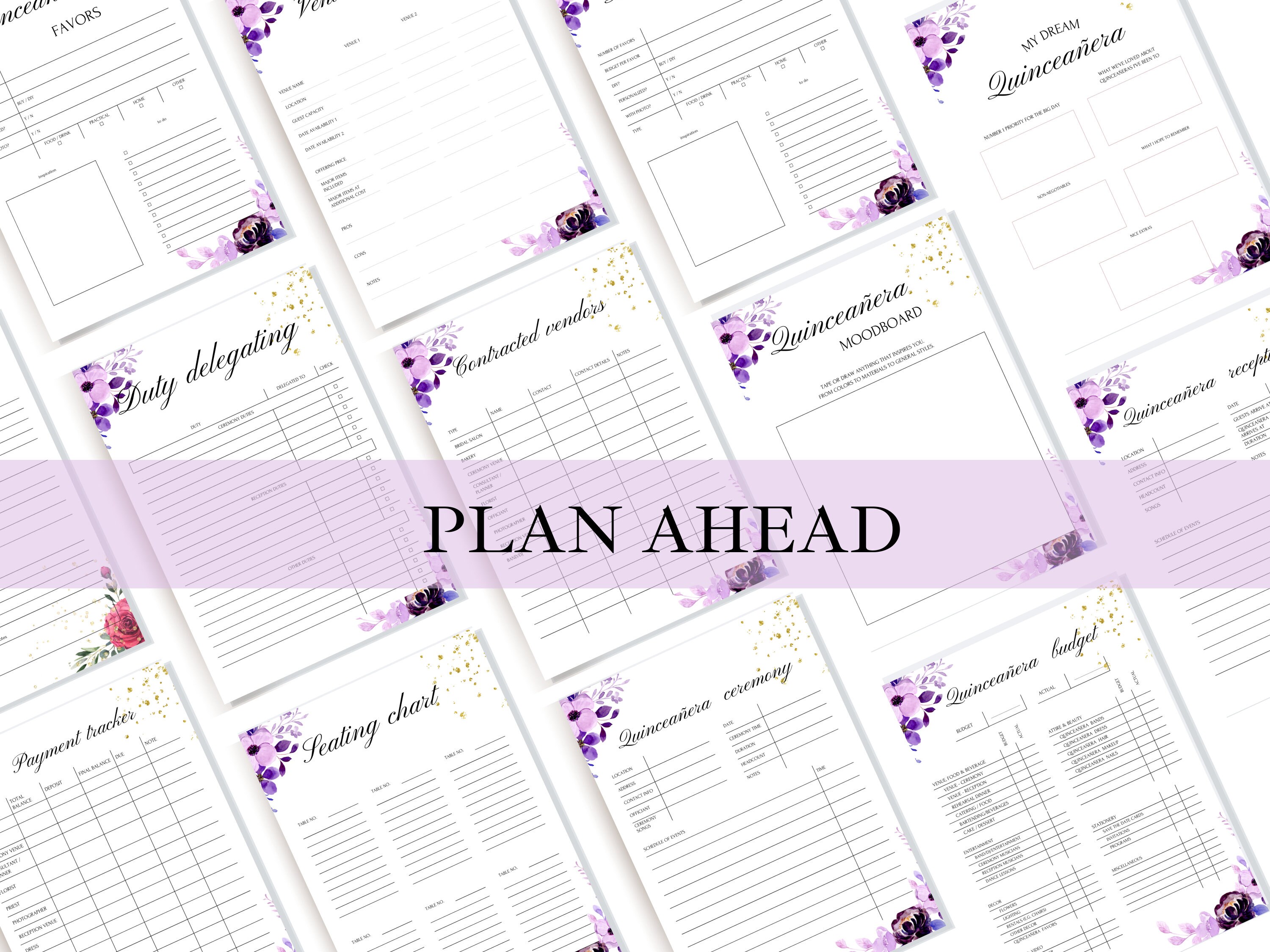 XV Años Purple Quinceañera Planner, Party Planner, INSTANT DOWNLOAD