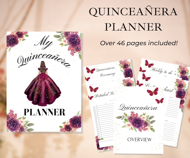 XV Años Burgundy Quinceañera Planner, Party Planner, INSTANT DOWNLOAD