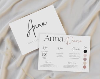 Editable Quinceañera Court Dama Proposal Info Card Mis Quince años Dama Detail Card Unique XV años Canva Template INSTANT DOWNLOAD