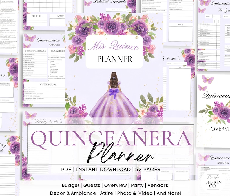 XV Años Purple Quinceañera Planner Party Planner INSTANT Etsy