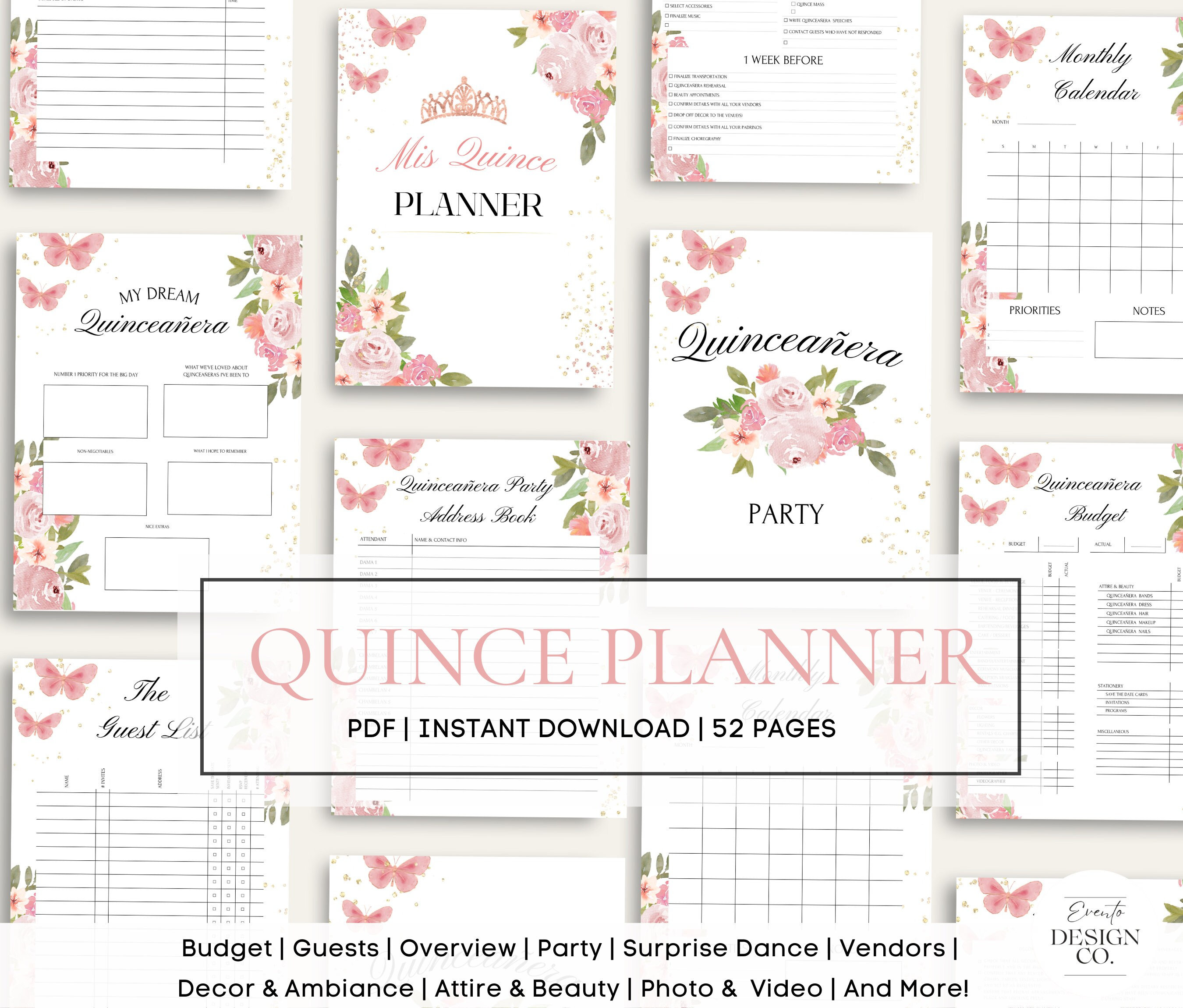Pink Rose Gold Quinceañera Planner Party Planner INSTANT - Etsy