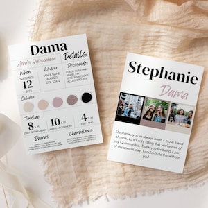 Bearbeitbare Quinceaños Court Dama Infokarte, Mis Quince años Dama Detailkarte, einzigartig XV años Quinceañara, Canva Template, INSTANT DOWNLOAD