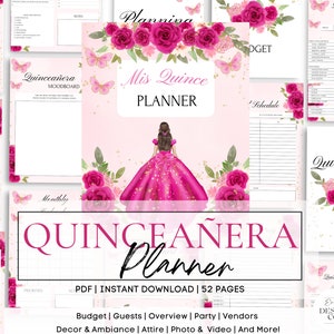 Fuchsia Magenta Pink Quinceañera Planner, Party Planner, INSTANT DOWNLOAD, Mis Quince Anos, XV años Agenda Printable Template, 15 Planning