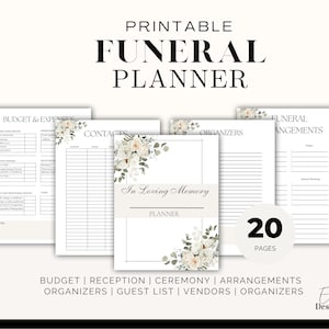 Funeral Service Planner, Celebration of Life Planner Checklist, End of Life Checklist, Printable Planner Instant Download, Event Planner