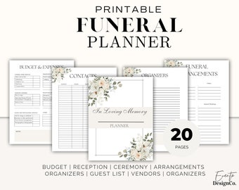 Funeral Service Planner, Celebration of Life Planner Checklist, End of Life Checklist, Printable Planner Instant Download, Event Planner