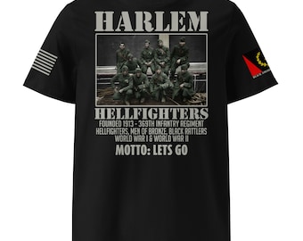 Camicia Harlem Hell Fighters - T-shirt storica nera in cotone organico ecologico, T-shirt tributo unisex all'esercito americano, regalo di storia militare