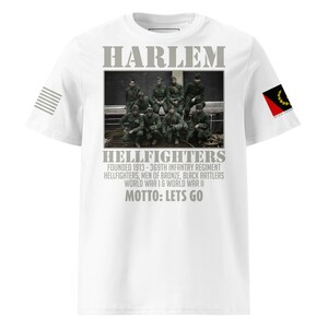Graphic design of Harlem Hell Fighters on eco-friendly unisex t-shirt
