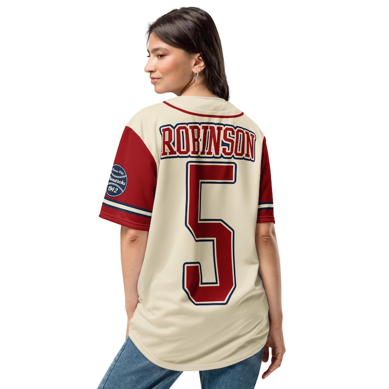 Eco-friendly packaging for recycled Jackie Robinson jersey with sustainable product tag