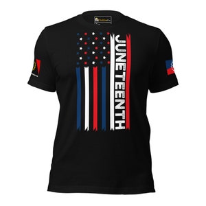 T-shirt con bandiera Juneteenth, camicia nera dell&#39;orgoglio, maglietta del patrimonio afroamericano, abbigliamento per la celebrazione della libertà