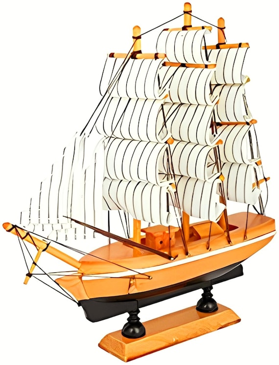 Wooden Sailing Ship Captain Hook Pirate Ship Decorative Showpiece for Home  and Office Decor 16cm wood, Fabric, Brown 