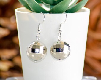 Pendientes colgantes de bola de discoteca, plata de ley, joyería de fiesta