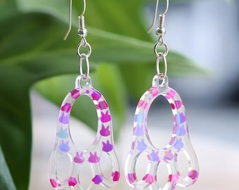 Pendientes colgantes de resina con forma de patitas de conejo, ganchos de plata de ley, joyería con encanto de Pascua.