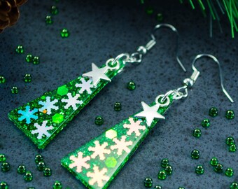 Pendientes de resina con forma de árbol de Navidad, ganchos de plata de ley, joyería navideña