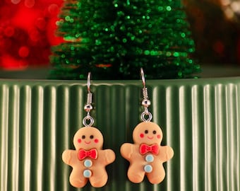 Pendientes navideños de jengibre, joyas navideñas de plata de ley