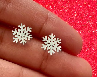 Pendientes de copo de nieve de plata de ley, Tiny Snow Jewelry