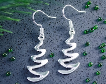 Pendientes de árbol de Navidad de plata de ley, joyas navideñas