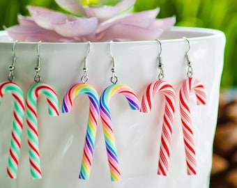 Pendientes navideños de bastón de caramelo, plata de ley, joyería navideña