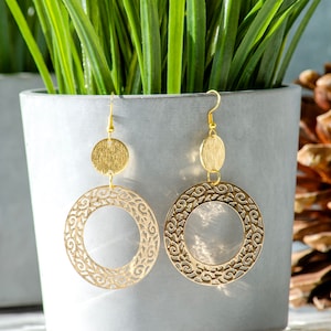 Gold Handmade Earrings, Minimalist Jewelry, Boho Dangle Earrings, Gold Earrings, Gold Charm, Gift for Her, Gift for Wife, Christmas Gift