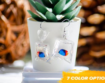 Pendientes de pez de resina en bolsa: Joyas para acuarios tropicales