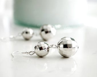 Pendientes de bola de discoteca, brillantes, estilo retro, para fiestas, en plata de ley.