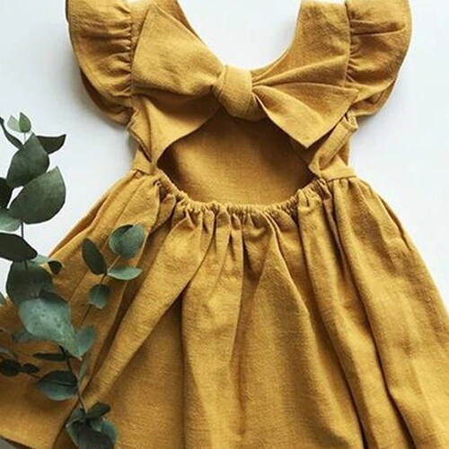 Simply Linen Baby Dress Mustard Girl Dress First Birthday Etsy