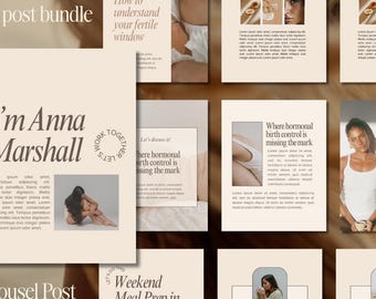 CANVA Instagram Hormone Template | hormone health Coach Instagram Canva Templates: Minimalist Neutral Carousel Bundle | course creation