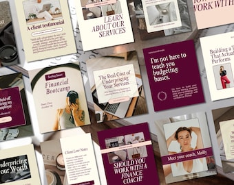 CANVA bold + Modern editorial | Coach Social Media Templates: 67 Editable Canva Instagram and Carousel Posts