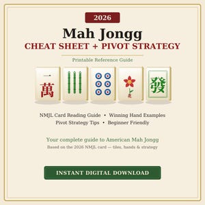 2026 Mah Jong Cheat Sheet and Pivot Strategy| NMJL Rules Guide, Winning Hands (Digital Download)