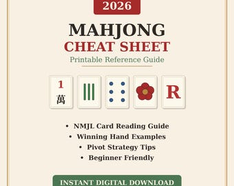 spiekbriefje mahjong 2026 | Handleiding NMJL-regels, winnende handen (digitale download)
