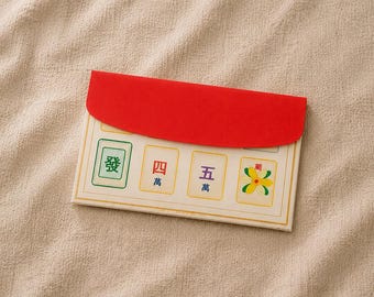 Porte-cartes cadeau Mahjong Etui carreau rouge doré | Enveloppe pour le Nouvel An lunaire (à télécharger)