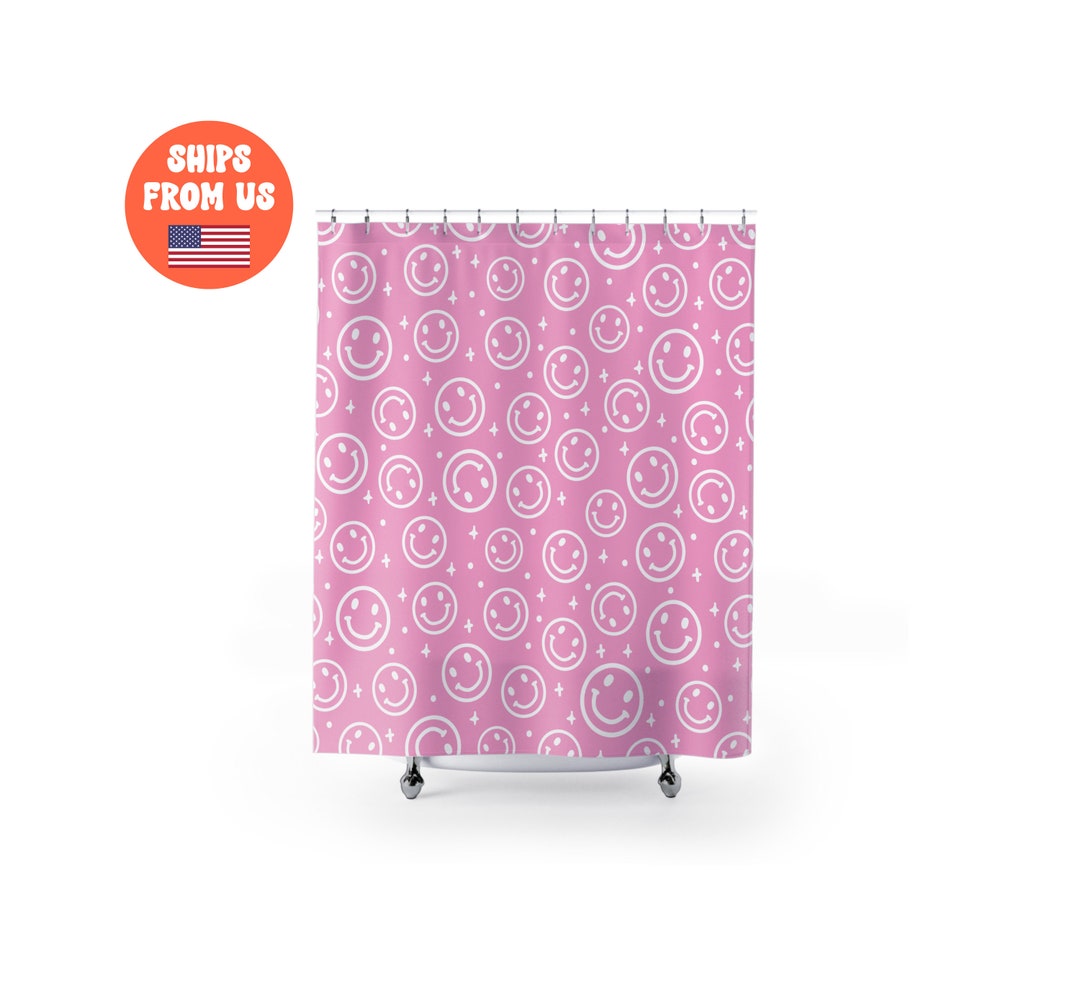 Pink Smiley Face Kids Shower Curtain Cute Shower Curtain Etsy