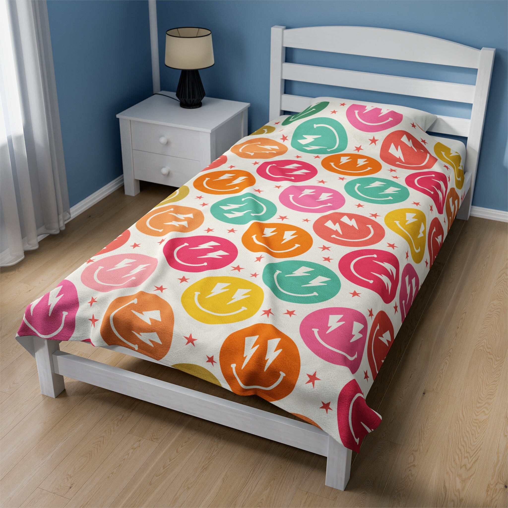 Smiley Face Plush Blanket, Minky Blanket, Smiley Face Bolt Blanket ...