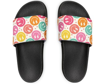 Smiley Face Youth Slide Sandals, Kids Sandals, Summer Kids Sandals, Trendy Youth Sandals, Kids Slide Shoes, Kids slip on Sandals