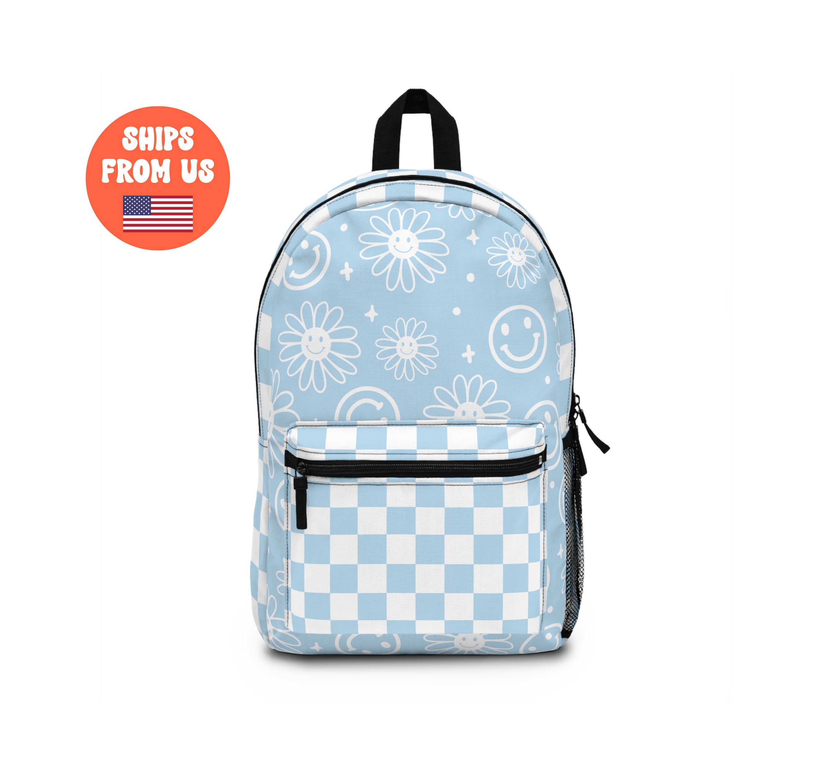 Stay Rad patch Checkered Backpack Beige White Kids and Adults