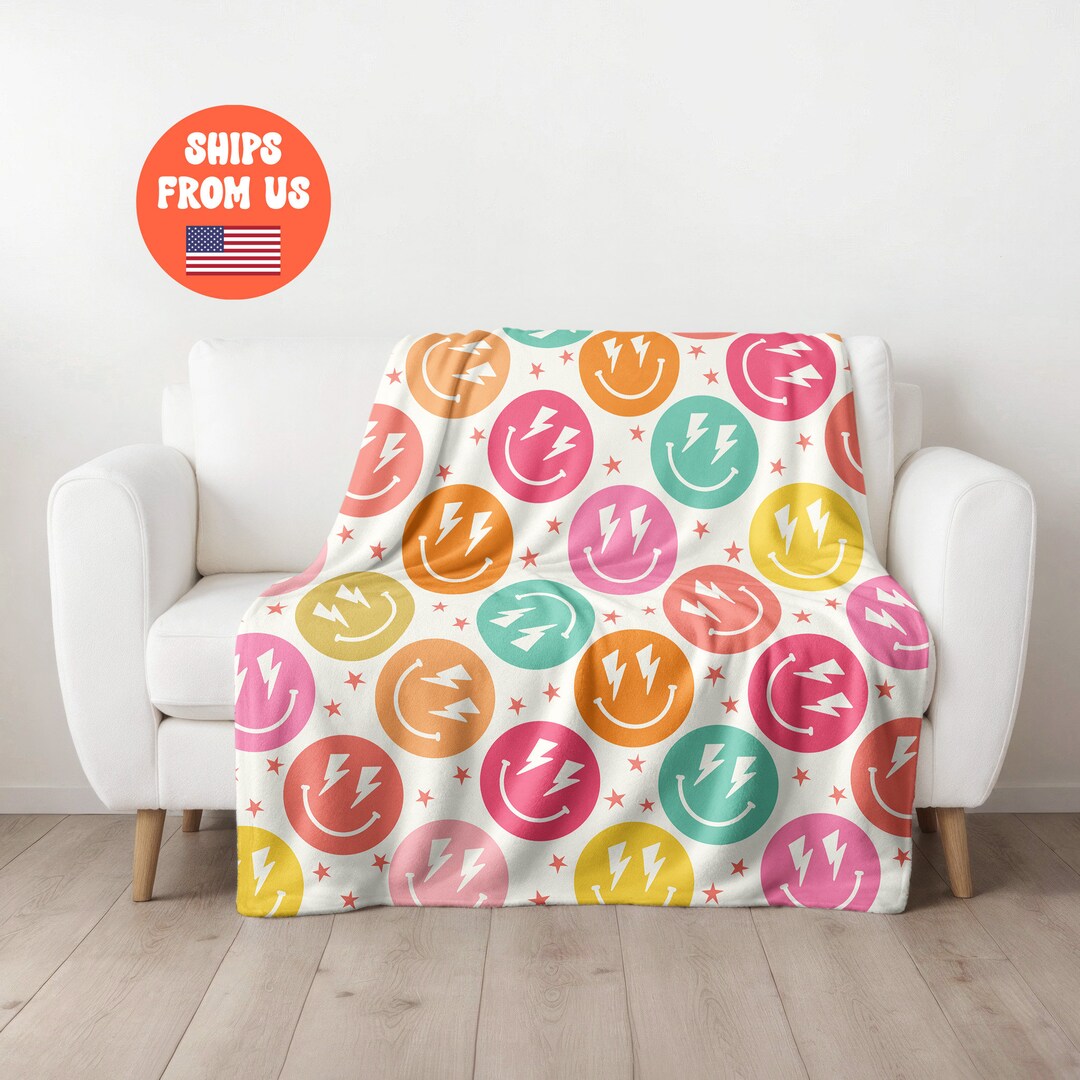 Smiley Face Plush Blanket, Minky Blanket, Smiley Face Bolt Blanket ...