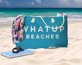 WhatUp Beaches Tote Bag | Turquoise Tote Bag | Beach Bag | Stylish Beach Bag | Modern Tote Bag | Beach Essentials | Weekend Getaway